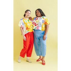 Nettle Studios Linen Boxy Tee in Picnic Prance Size 2XL